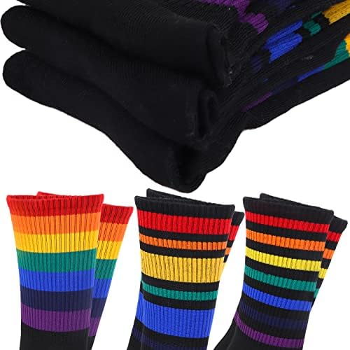 3 Pairs Gökkuşağı çizgili çoraplar Gurur Siyah Astar Çorap Atletik Ekip Çorap LGBT
