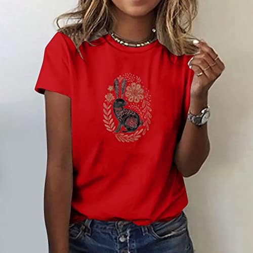 Paskalya Gömlek Kadınlar için Komik Tavşan Grafik Tee Kısa Kollu Crewneck Sevimli Paskalya Tatili Üstleri Genç Kızlar