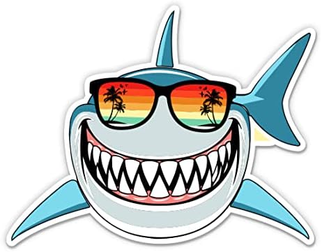 Köpekbalığı Tropikal Güneş Gözlüğü Sticker-3 laptop etiketi - Su Geçirmez Vinil Araba, Telefon, Su Şişesi-Plaj Hayatı
