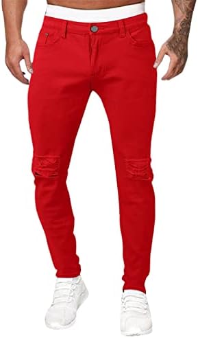 6 Köpük erkek rahat spor düz renk klasik tarzı yüksek streç sıkı delik küçük bacak kot Jean Mens