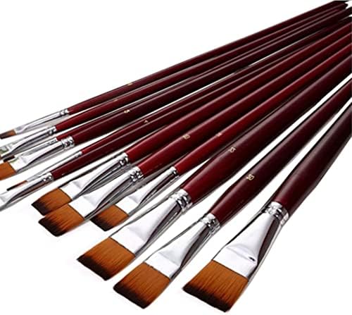 ZHUHW Naylon Saç Düz Tepe Yağ Fırçası 12 Fırça Seti Sanat Suluboya Fırçaları