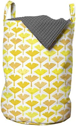 Ambesonne Sarı ve Beyaz Çamaşır Torbası, Ginkgo Fıstığı Yapraklarının Tek Renkli Yorumu, Çamaşırhaneler için İpli