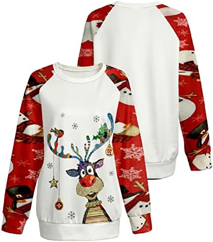Kadınlar Çirkin Noel Sweatshirtcolor Blockr Ren Geyiği Crewneck Tatil Kazak Tops Vintage Grafik T Shirt Bluz