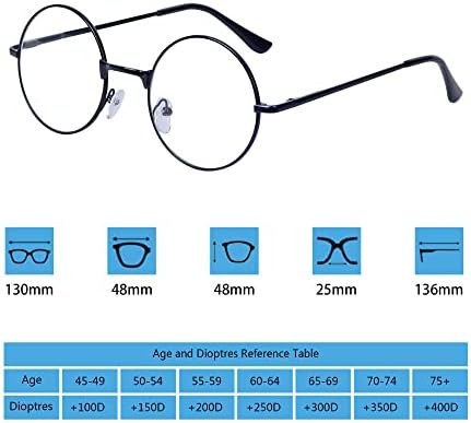 JoXıGo 4 Paket okuma gözlüğü Kadın Erkek Retro Yuvarlak Metal Çerçeve + Gözlük Askısı