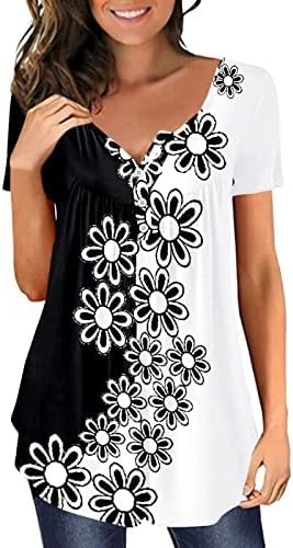 Yaz Tişörtleri Kadınlar için 2023 Yaz Rahat Şık Kısa Kollu T Shirt Çiçek Sevimli Tees Tshirt Moda Bluzlar