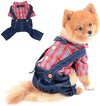 SELMAI Köpek Küçük Köpekler için Kıyafetler Çocuk Yaz Ekose Gömlek Önlük Pantolon Tulum Kediler Kostümleri Tek Parça