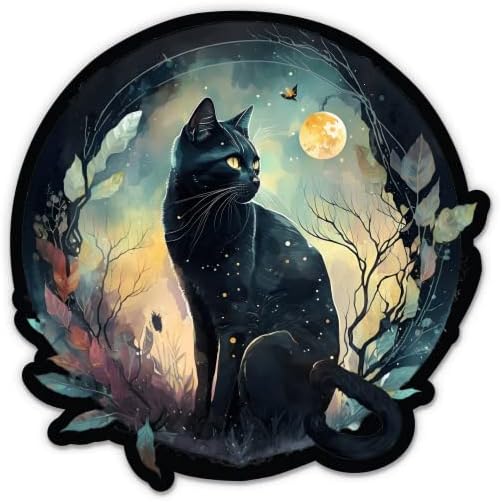 Siyah Kedi Ay Sihirli Sticker-3 laptop etiketi - Su Geçirmez Vinil Araba, Telefon, Su Şişesi-Witchy Göksel Çıkartması