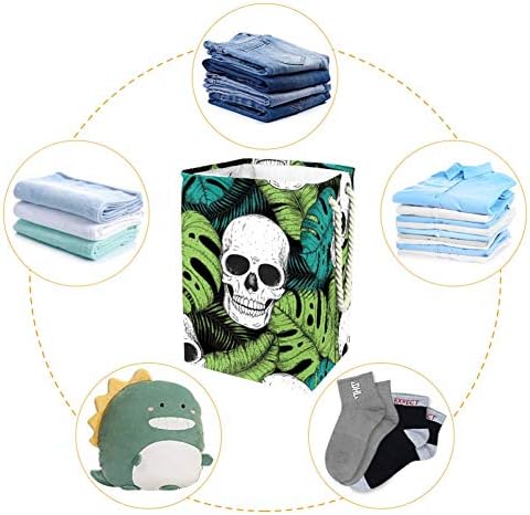 Inhomer Kafatası ve Tropikal Yapraklar 300D Oxford PVC Su Geçirmez Giysiler Sepet Büyük çamaşır sepeti Battaniye Giyim