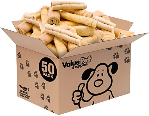 ValueBull Premium Sığır Yanak Ruloları, Jumbo 5-6 İnç, 50 Adet Uzun Ömürlü Köpek Çiğniyor, Tek Bileşenli Ham Deri