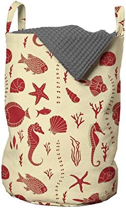 Ambesonne Denizcilik Çamaşır Torbası, Denizaltı Kompozisyonu Hayvanlar Desen Çeşitli Balık Denizatı Sanatı, Kulplu