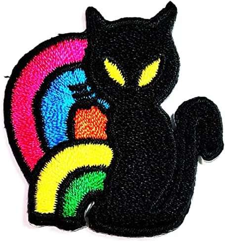 Kleenplus Mini Şeytan Kedi Yama Siyah Kedi Gökkuşağı Karikatür İşlemeli Aplike Zanaat El Yapımı Bebek Çocuk Kız kadın