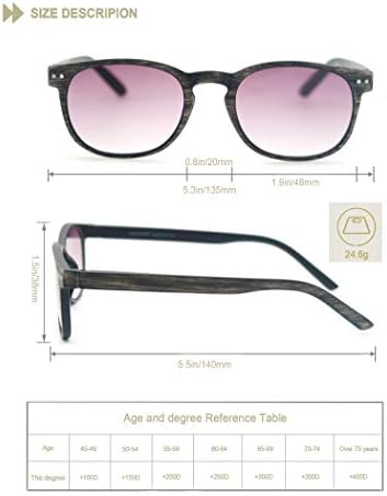 HEEYYOK Okuma Gözlüğü Erkek / Kadın 5'li Paket Okuyucular, Esnek Yaylı Menteşeli Ahşap Görünümlü Tasarım, Rahat Kullanım