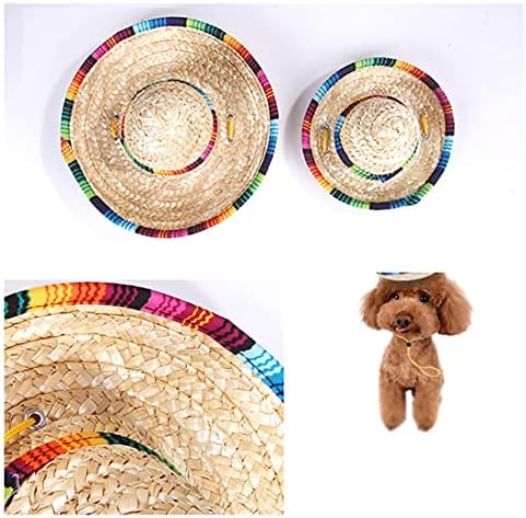 El işi Pet Hasır Şapka ile Renkli Kenar Ayarlanabilir çene kayışı Güzel güneş şapkası Komik Meksika Parti Kostüm Partisi