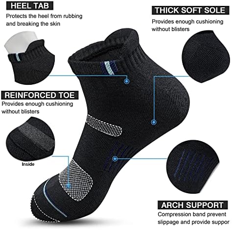 Yeblues 6 Paket Ayak Bileği Çorap Erkekler Atletik Düşük Kesim Tab Çorap için Kemer Desteği İle Koşu Yürüyüş Bisiklet