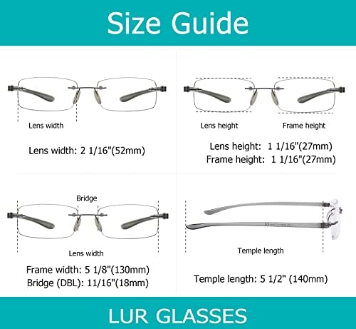 LUR 7 Paket Çerçevesiz okuma gözlüğü + 4 Paket Klasik okuma gözlüğü (Toplam 11 Çift Okuyucu +2.25)