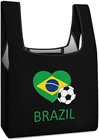 Aşk Brezilya Futbol tekrar kullanılabilir alışveriş poşetleri Katlanabilir Hafif Bakkal Çanta Sevimli Alışveriş Tote