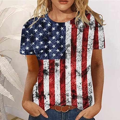 Kızlar Düz Üst 2023 Kısa Kollu Pamuklu Tekne Boyun Amerikan Bayrağı Grafik Salonu Bluz Tshirt Bayan OZ