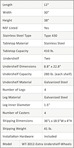 2 Raflı ve Tekerlekli AmGood Paslanmaz Çelik Çalışma Masası / Tekerlekli Metal Yardımcı Masa (2 Raflı + Tekerlekli