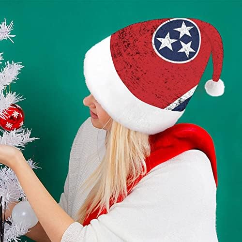 Tennessee Eyalet Bayrağı Noel Şapka Noel Baba Şapkaları Kısa Peluş Beyaz Manşetleri Erkekler Kadınlar için Noel Tatil