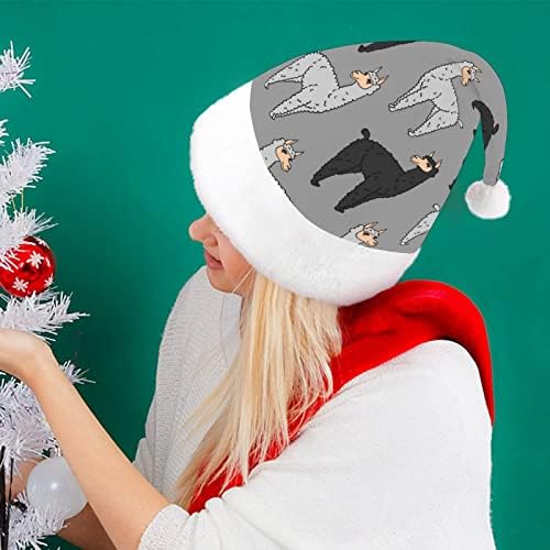 Komik Siyah ve Gri Lama Noel Şapka Santa Şapka Unisex Yetişkinler için Konfor Klasik Noel Kap Noel Partisi Tatil için
