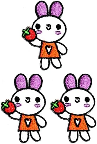 Kleenplus 3 adet. Mini Pretty Küçük Tavşan ve Çilek Meyve Sevimli Karikatür Çocuklar Demir on Yamalar Moda Stil İşlemeli