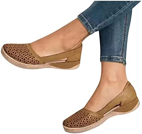 Gufesf Bayan Düz Sandalet, Kadın Rahat Sandalet Kapalı Ayak Katır Hollow Out bağcıksız ayakkabı Ortez Vintage Kama